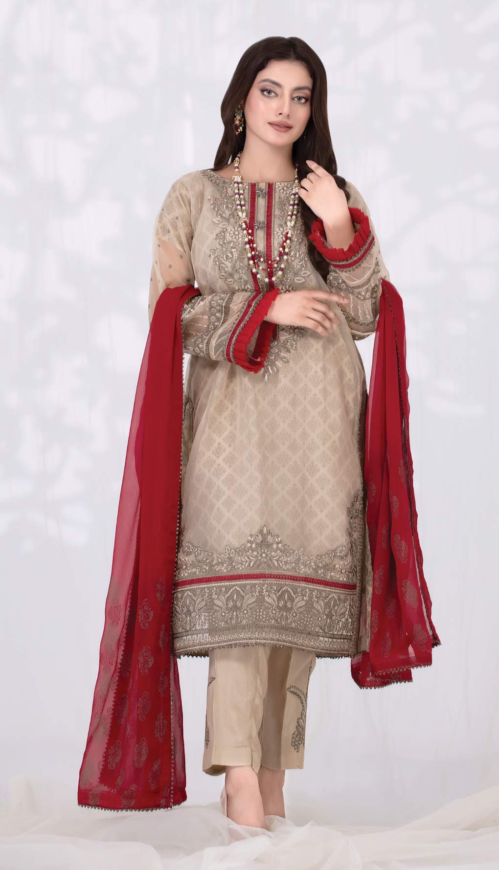  Semi Formal Suit with red dupatta