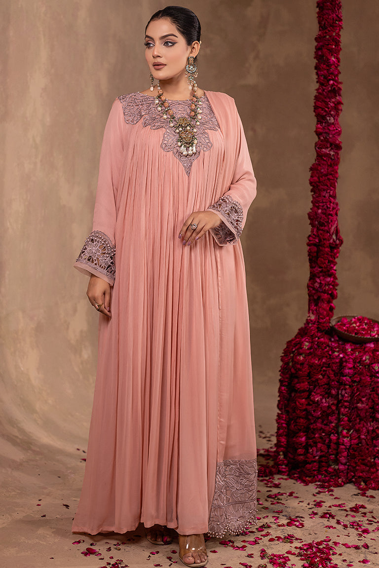 baby pink chiffon maxi dress
