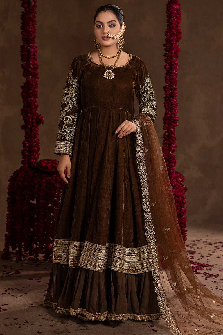 chocolate-brown Pakistani Designer Dress