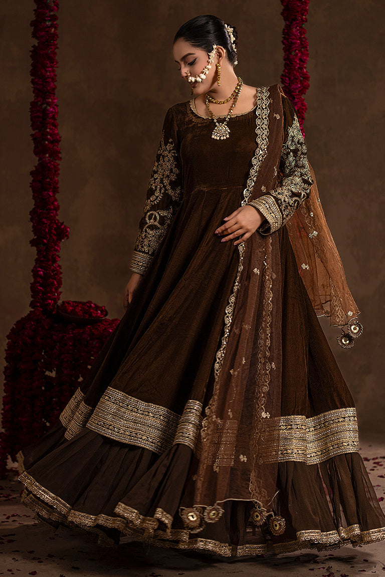 chocolate-brown Pakistani Dress