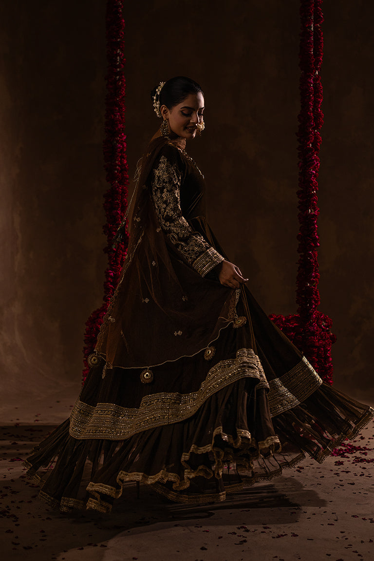 chocolate-brown Pakistani Plus Size  Dress