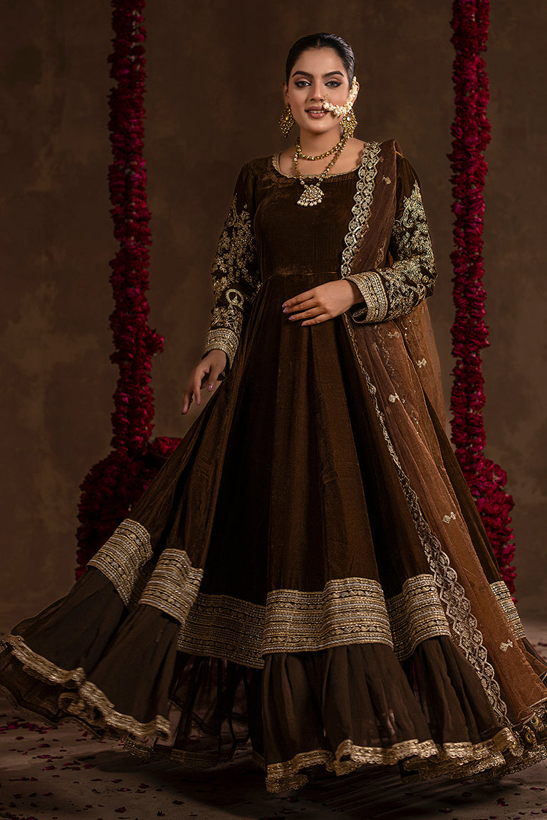 chocolate-brown Pakistani Wedding dress