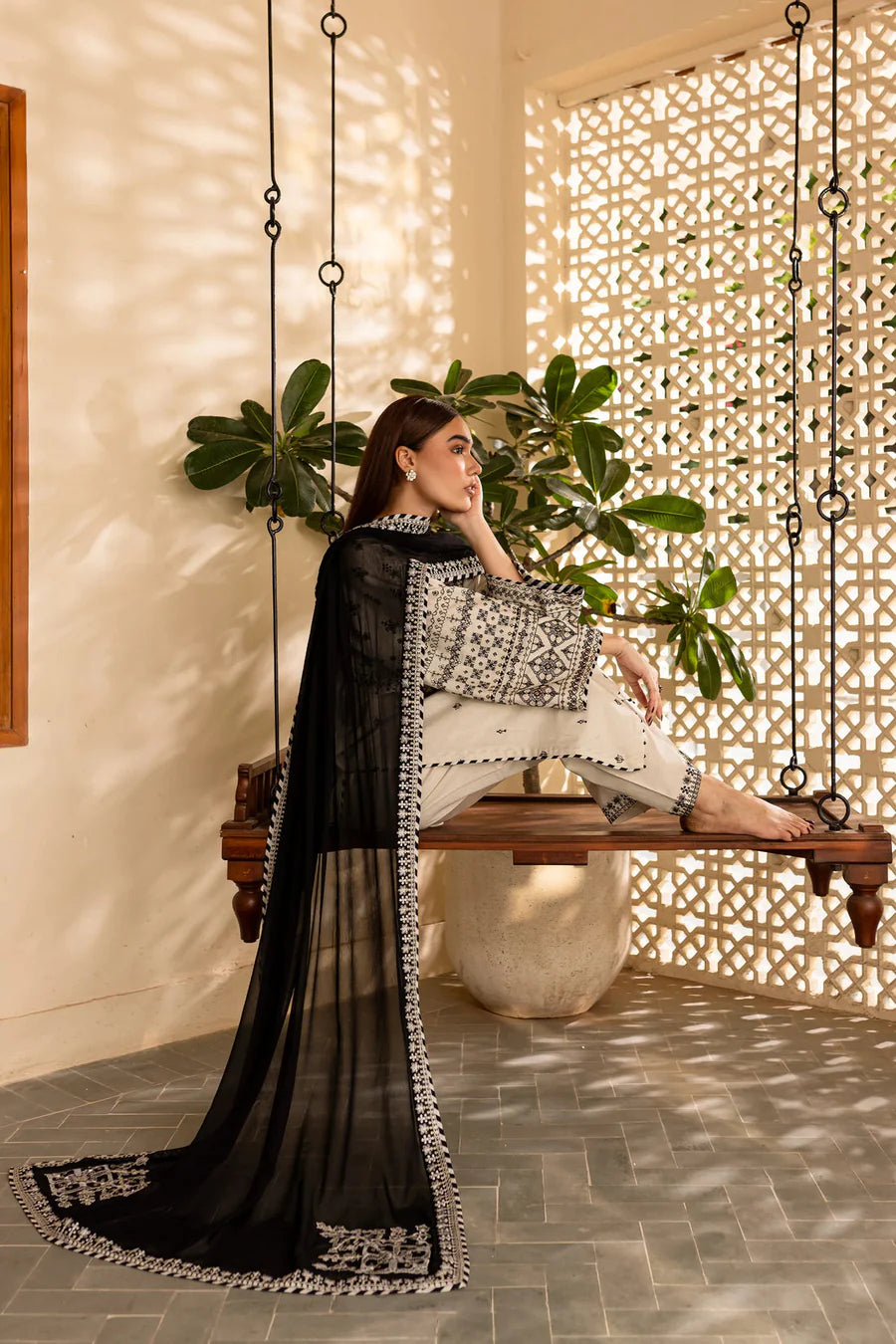 off white Pakistani Designer Dress