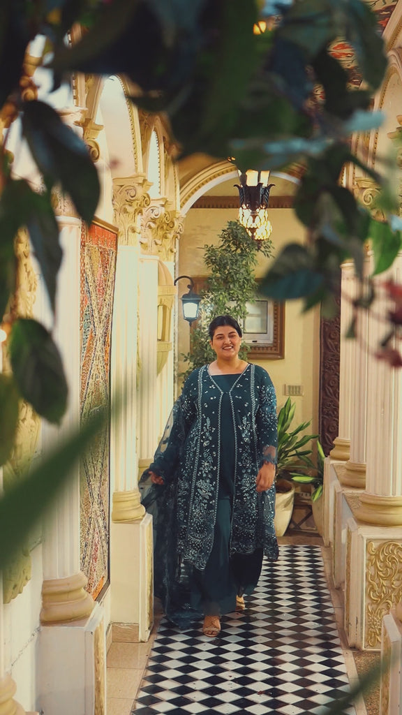 Teal Blue Pakistani Designer Dresses