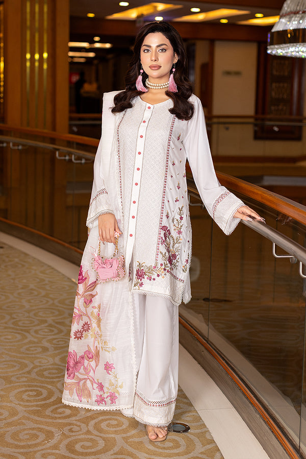white silk ensemble Suit