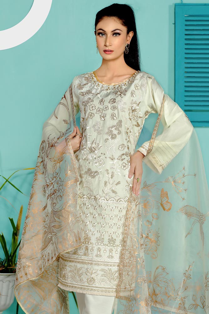 Readymade Viscose Embroidered Suit-BS19 - Rang Jah