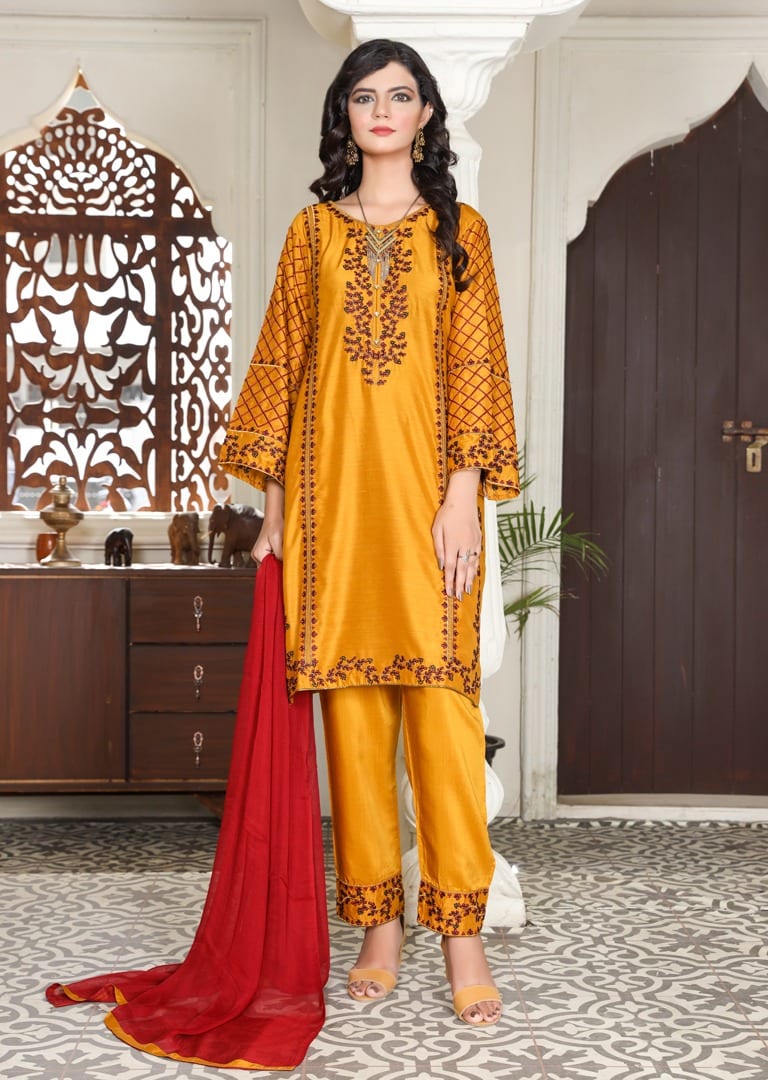 Readymade Viscose Embroidered Suit AKS-4 - Rang Jah