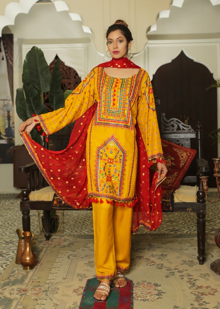 Ramadan Big sale Yellow Dress On By Rang Jah-KR7 - Rang Jah