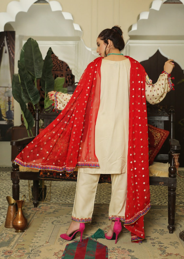 Dress For Women With Red Dupatta -KR3 - Rang Jah